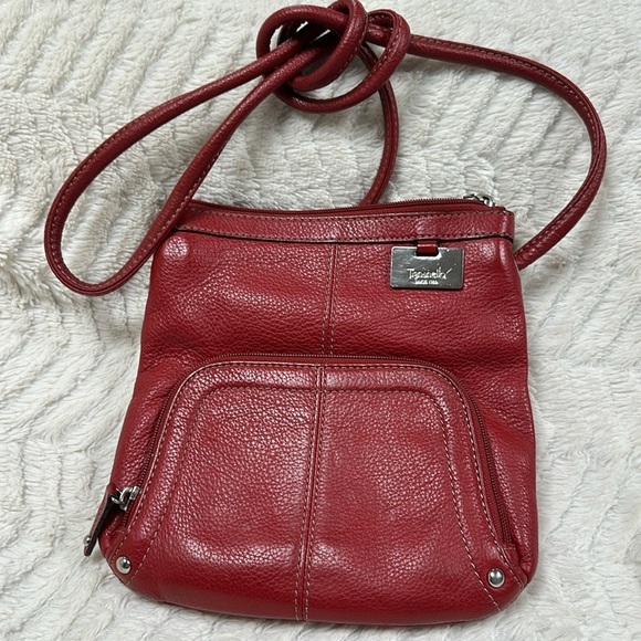 Tignanello Mini Crossbody Bag, Dark Red Pebbled LEATHER, good condition - Picture 1 of 9